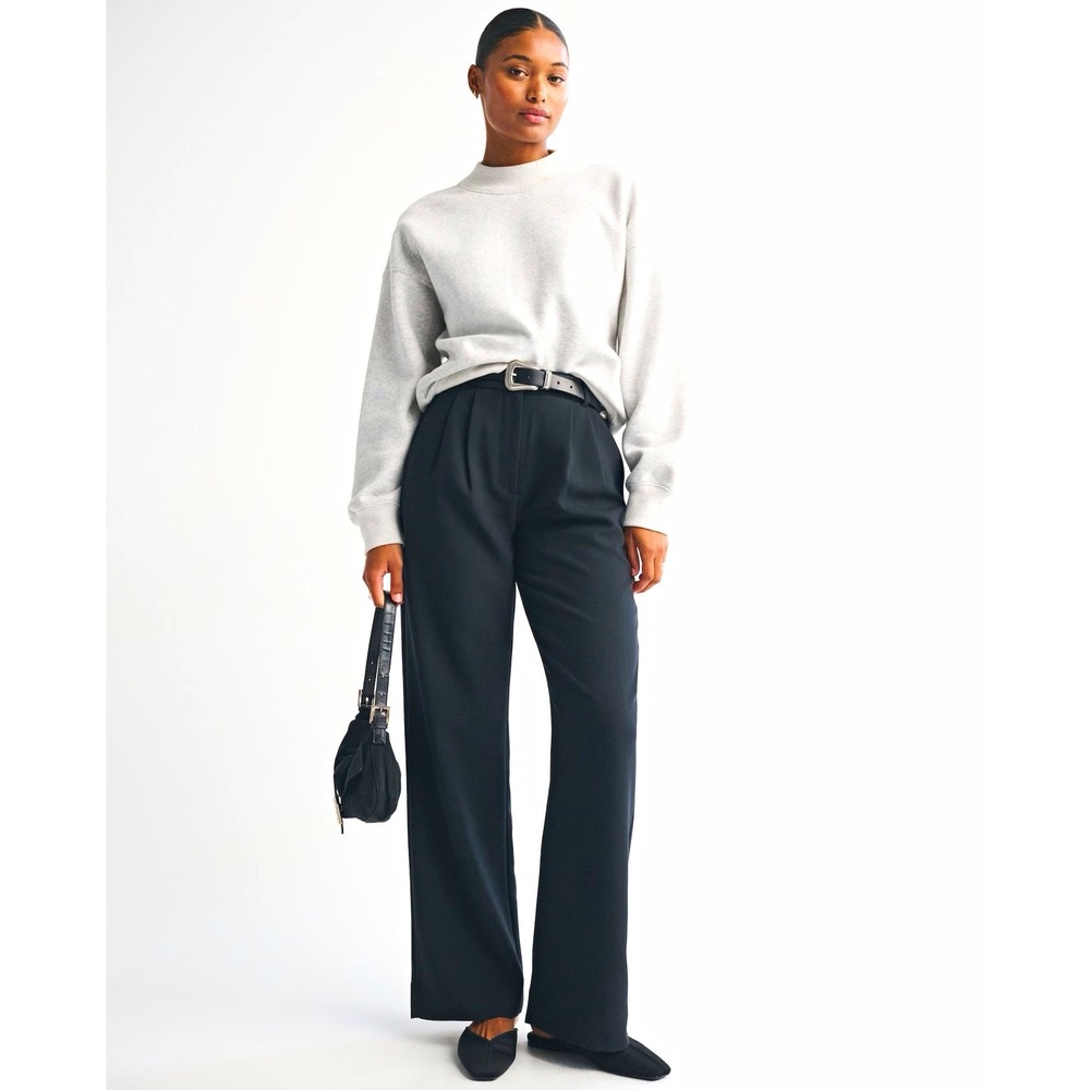 Abercrombie & Fitch Curve Love A&F Sloane Tailored Wide Leg Pants Black 29